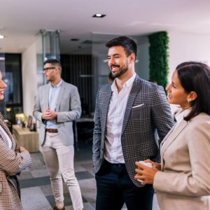 Business people on a coffee break during a seminar.
